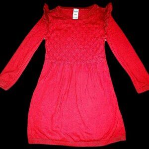 Carter's 4t red sweater dress w/ ruffle sleeves and chequered knit pattern top ☃
